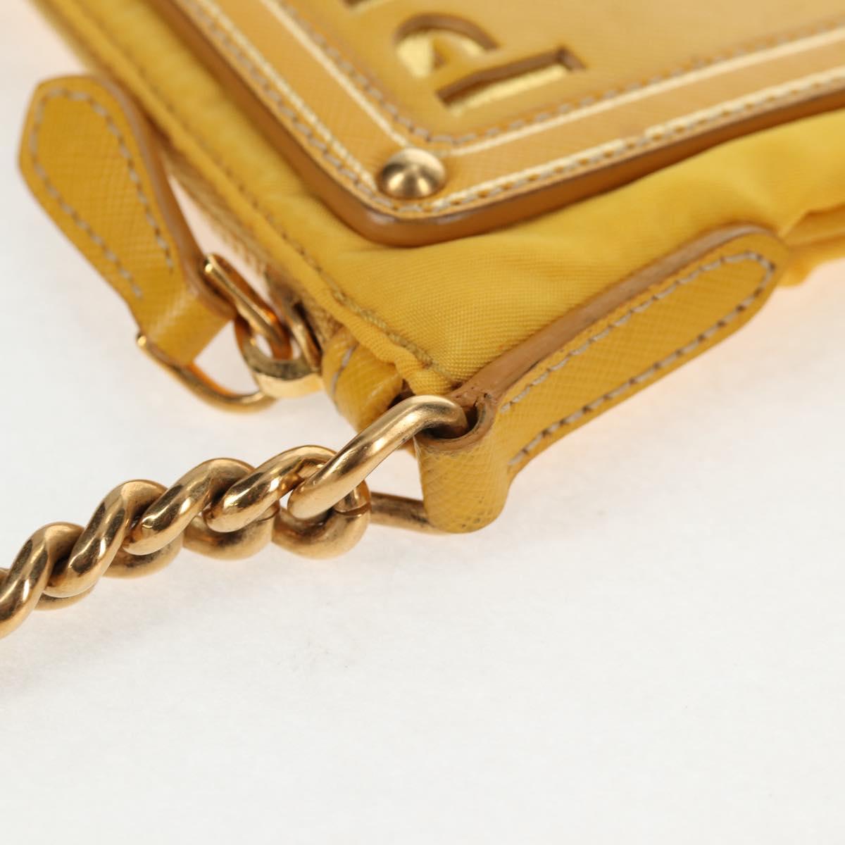 PRADA Chain Shoulder Bag Nylon Leather Yellow Gold Auth 143507V