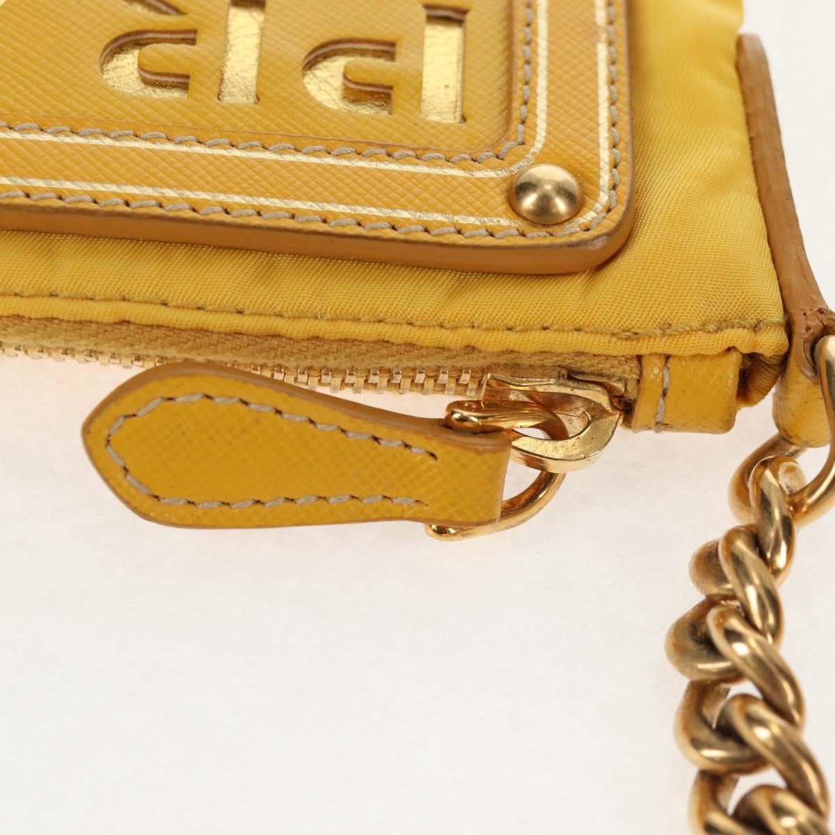PRADA Chain Shoulder Bag Nylon Leather Yellow Gold Auth 143507V