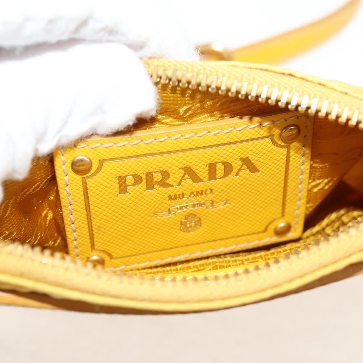 PRADA Chain Shoulder Bag Nylon Leather Yellow Gold Auth 143507V