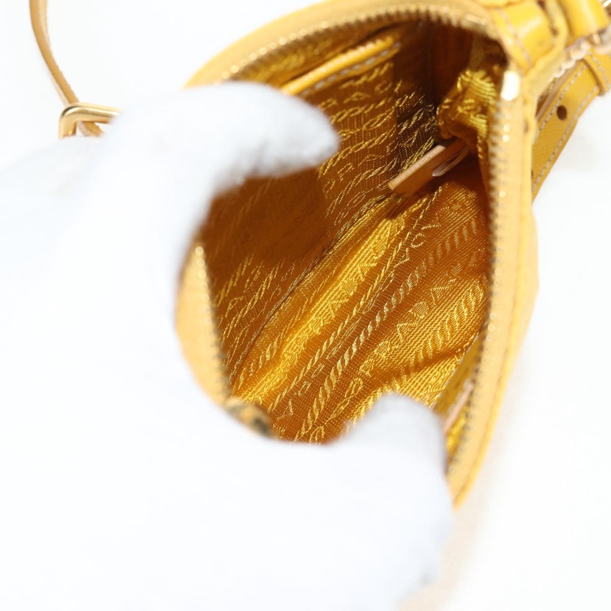 PRADA Chain Shoulder Bag Nylon Leather Yellow Gold Auth 143507V