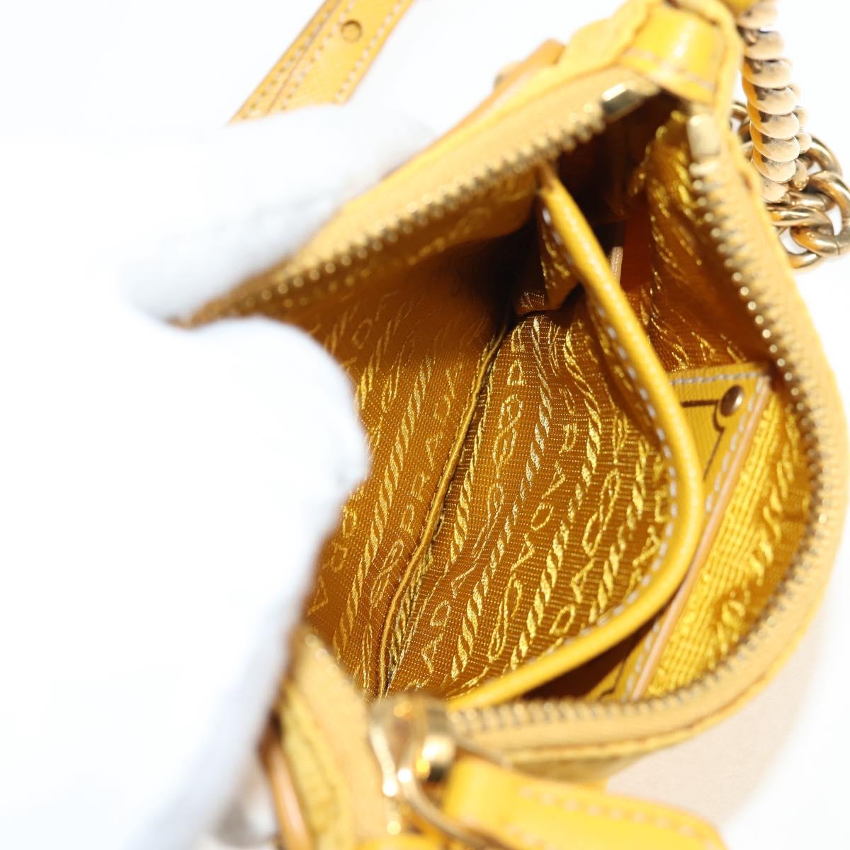PRADA Chain Shoulder Bag Nylon Leather Yellow Gold Auth 143507V