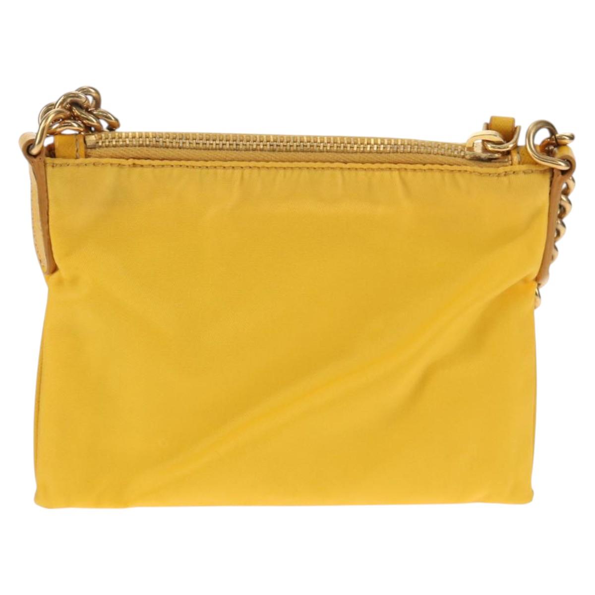 PRADA Chain Shoulder Bag Nylon Leather Yellow Gold Auth 143507V