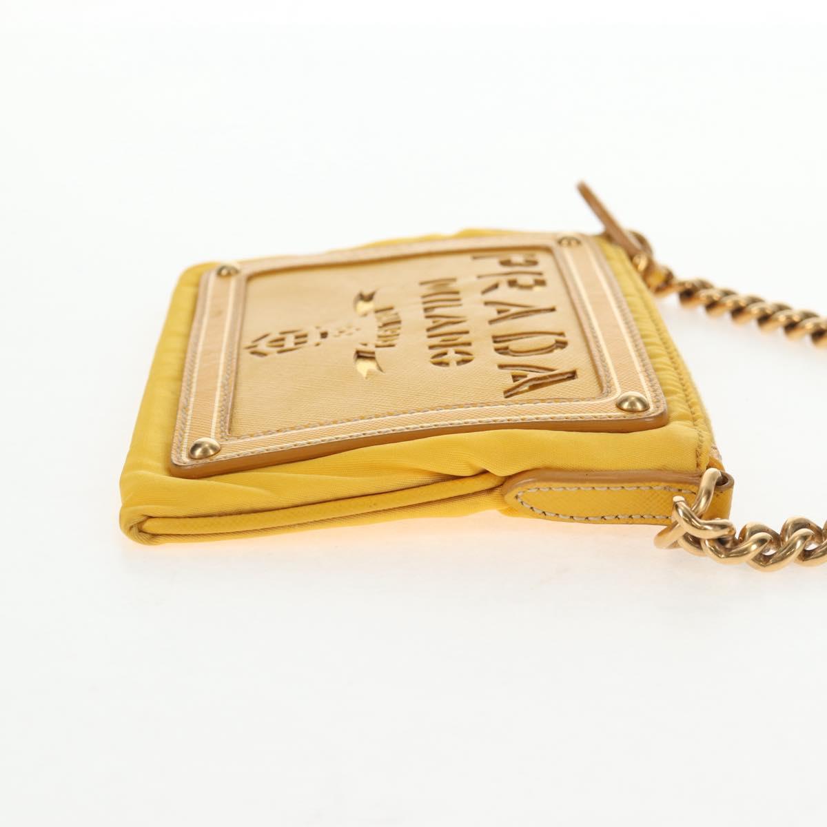 PRADA Chain Shoulder Bag Nylon Leather Yellow Gold Auth 143507V