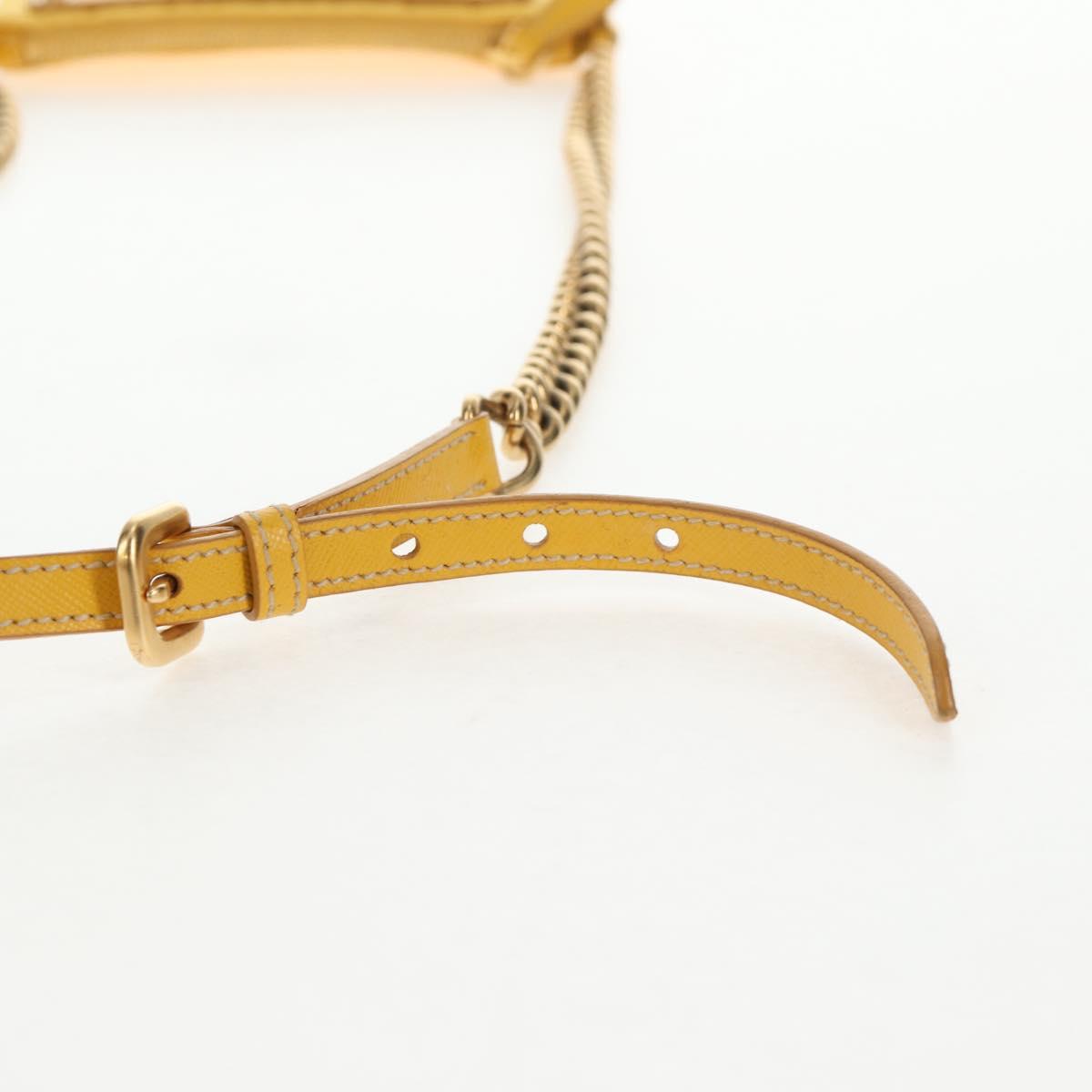 PRADA Chain Shoulder Bag Nylon Leather Yellow Gold Auth 143507V