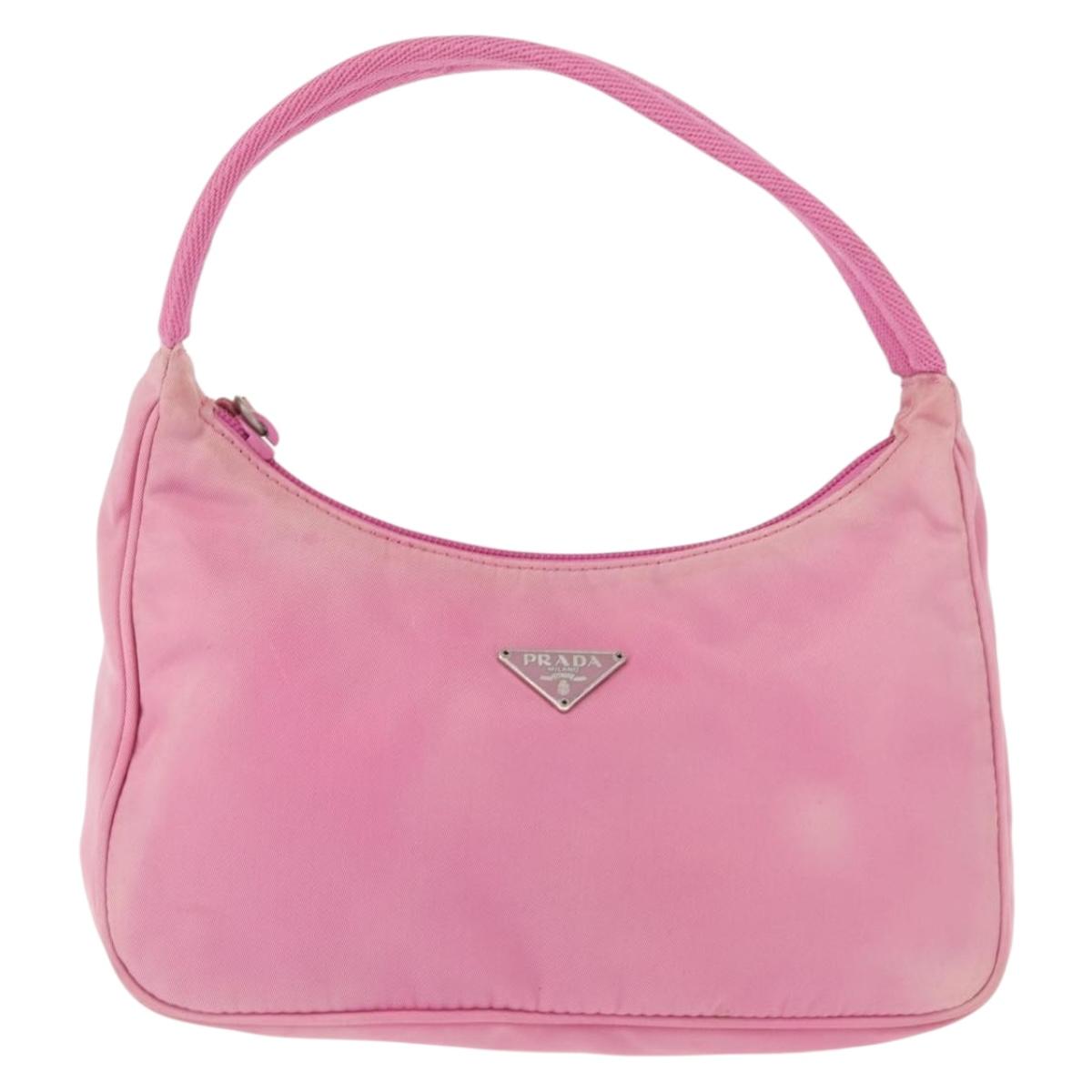 PRADA Hand Bag Nylon Pink Silver Auth 143508