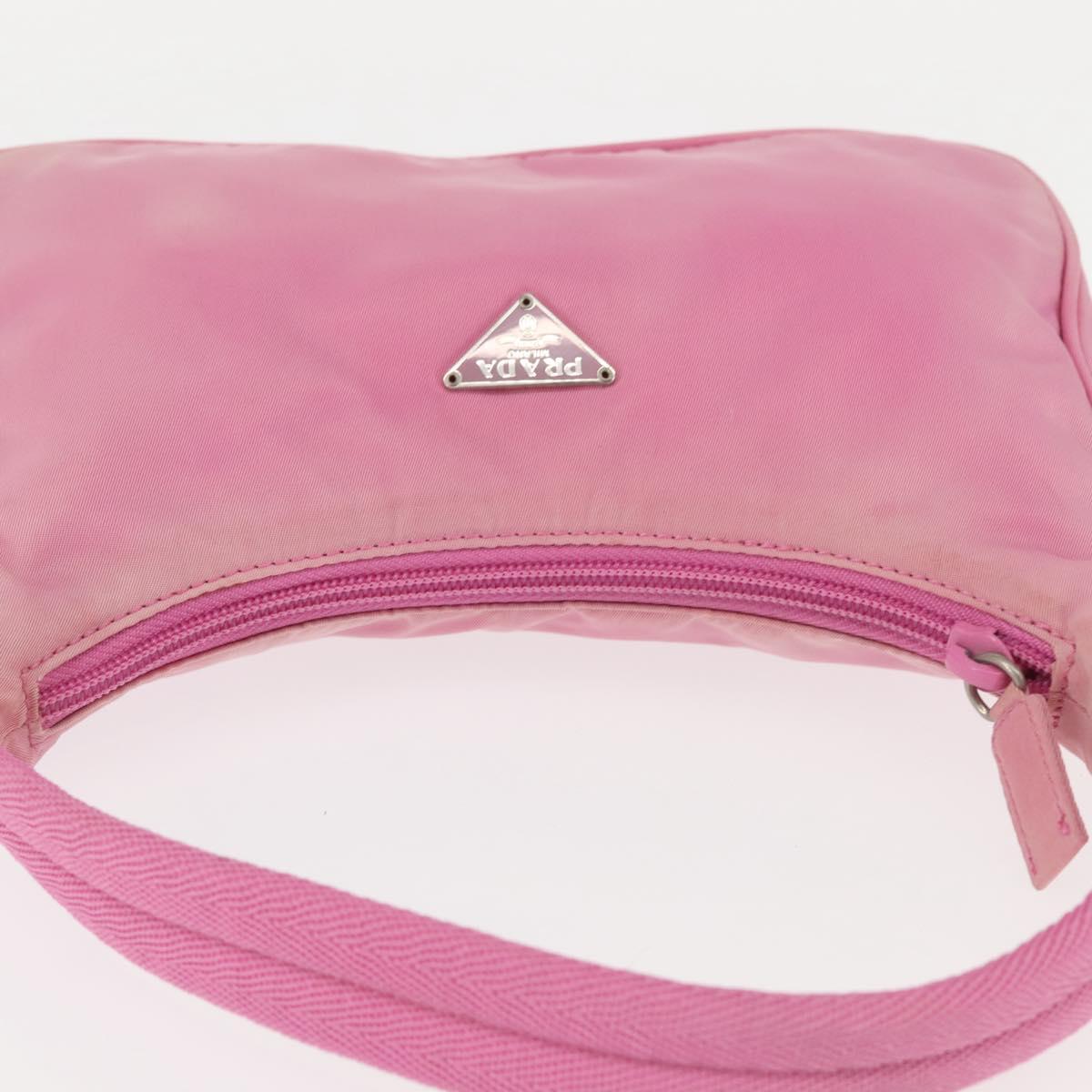 PRADA Hand Bag Nylon Pink Silver Auth 143508