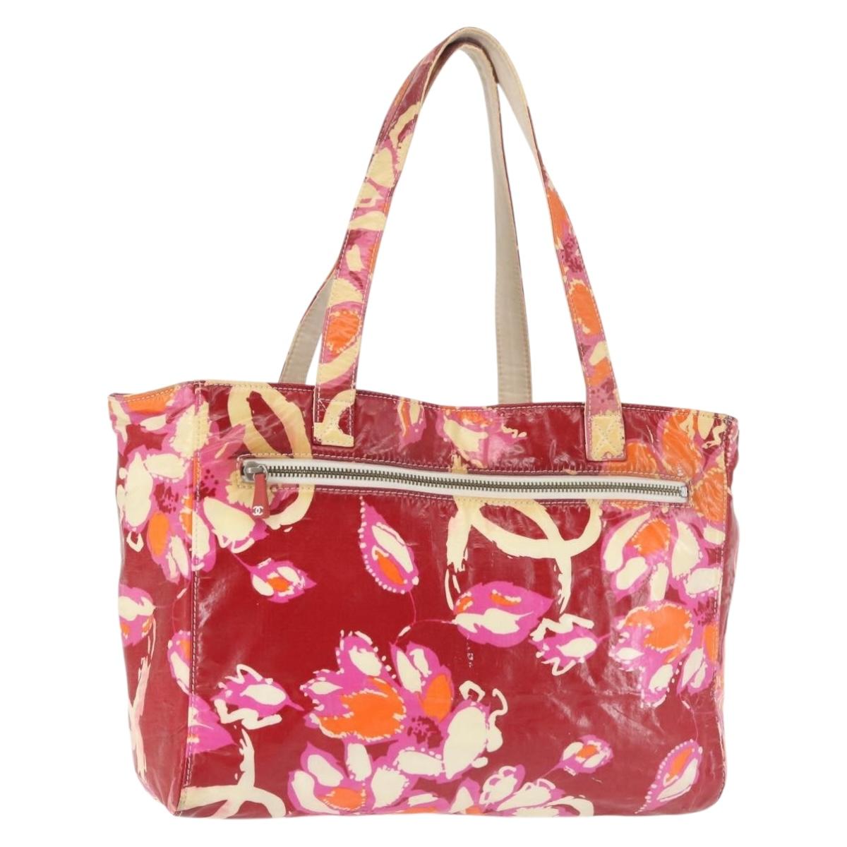 CHANEL High Summer Tote Bag Vinyl Red Silver CC Auth 143512