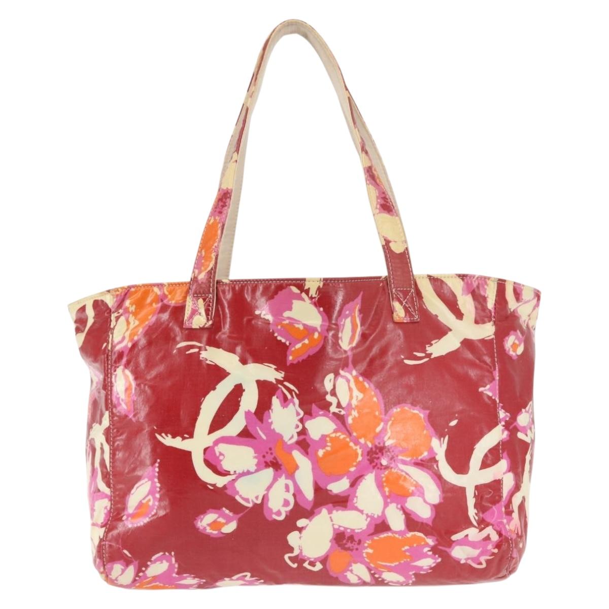 CHANEL High Summer Tote Bag Vinyl Red Silver CC Auth 143512