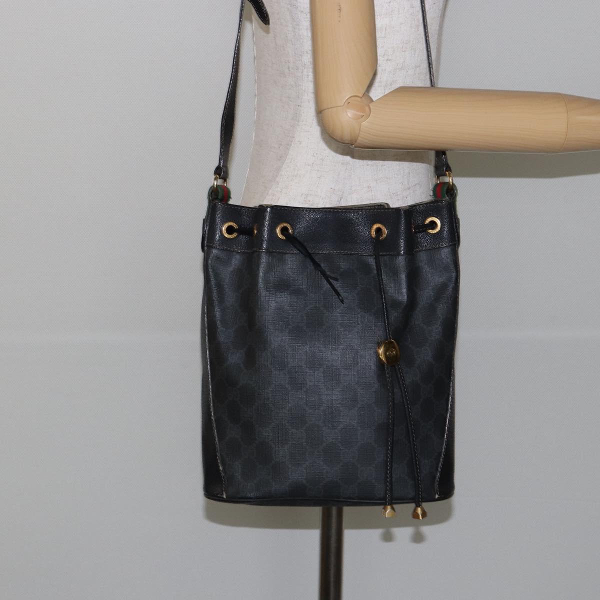 GUCCI GG Supreme Web Sherry Line Shoulder Bag PVC Black 164 02 034 Auth 143578