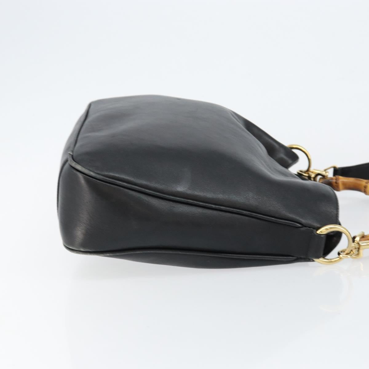GUCCI Bamboo Hand Bag Leather 2way Black Gold Auth 143579