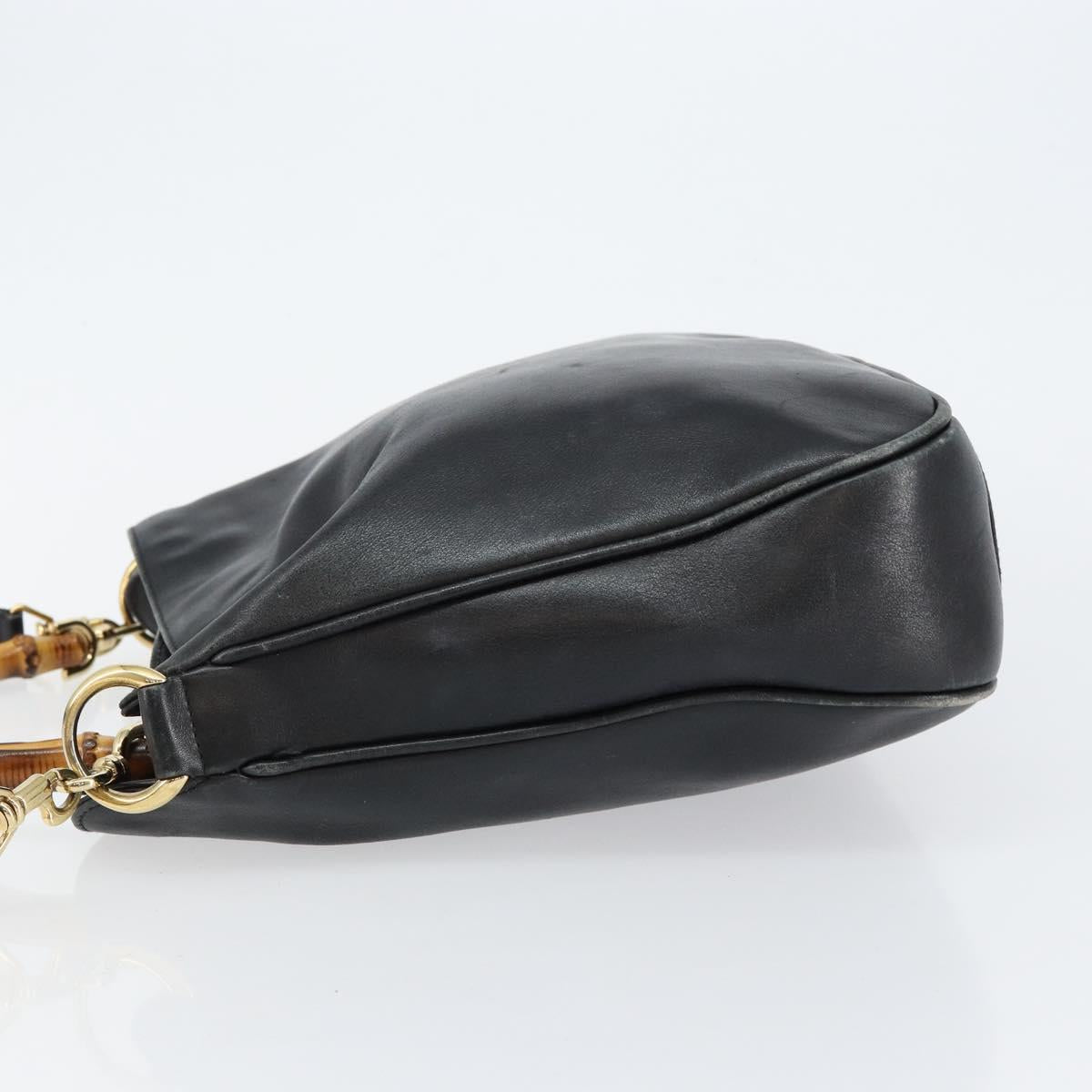 GUCCI Bamboo Hand Bag Leather 2way Black Gold Auth 143579