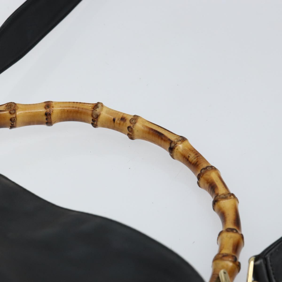 GUCCI Bamboo Hand Bag Leather 2way Black Gold Auth 143579