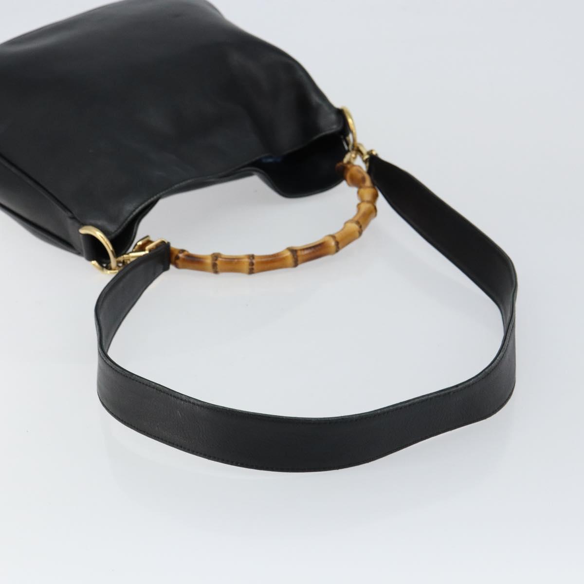 GUCCI Bamboo Hand Bag Leather 2way Black Gold Auth 143579