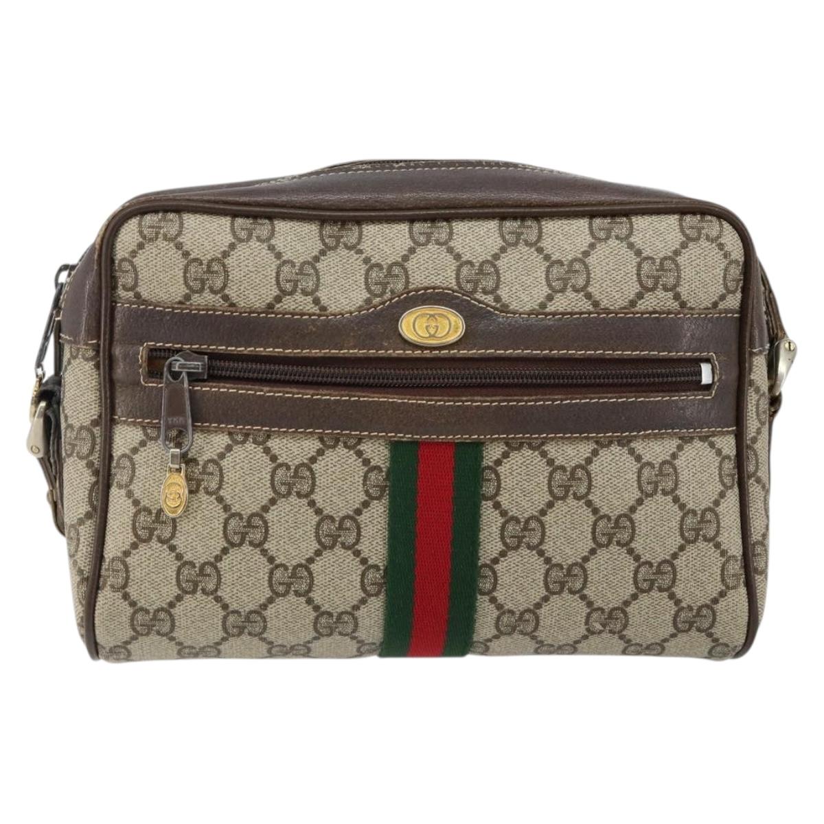 GUCCI GG Supreme Web Sherry Line Shoulder Bag PVC Beige Gold Auth 143580