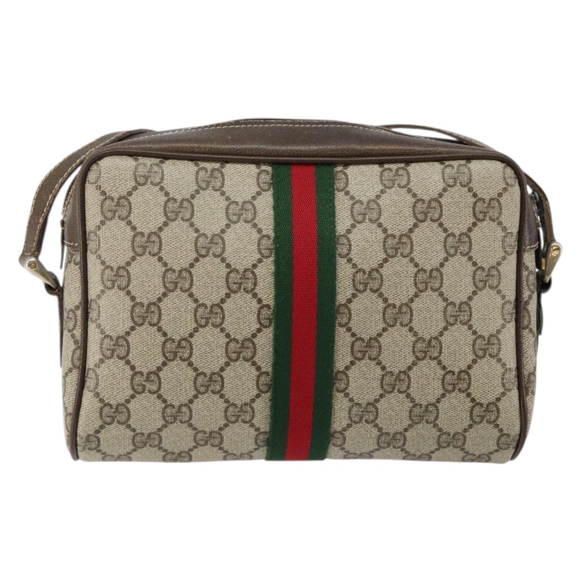 GUCCI GG Supreme Web Sherry Line Shoulder Bag PVC Beige Gold Auth 143580