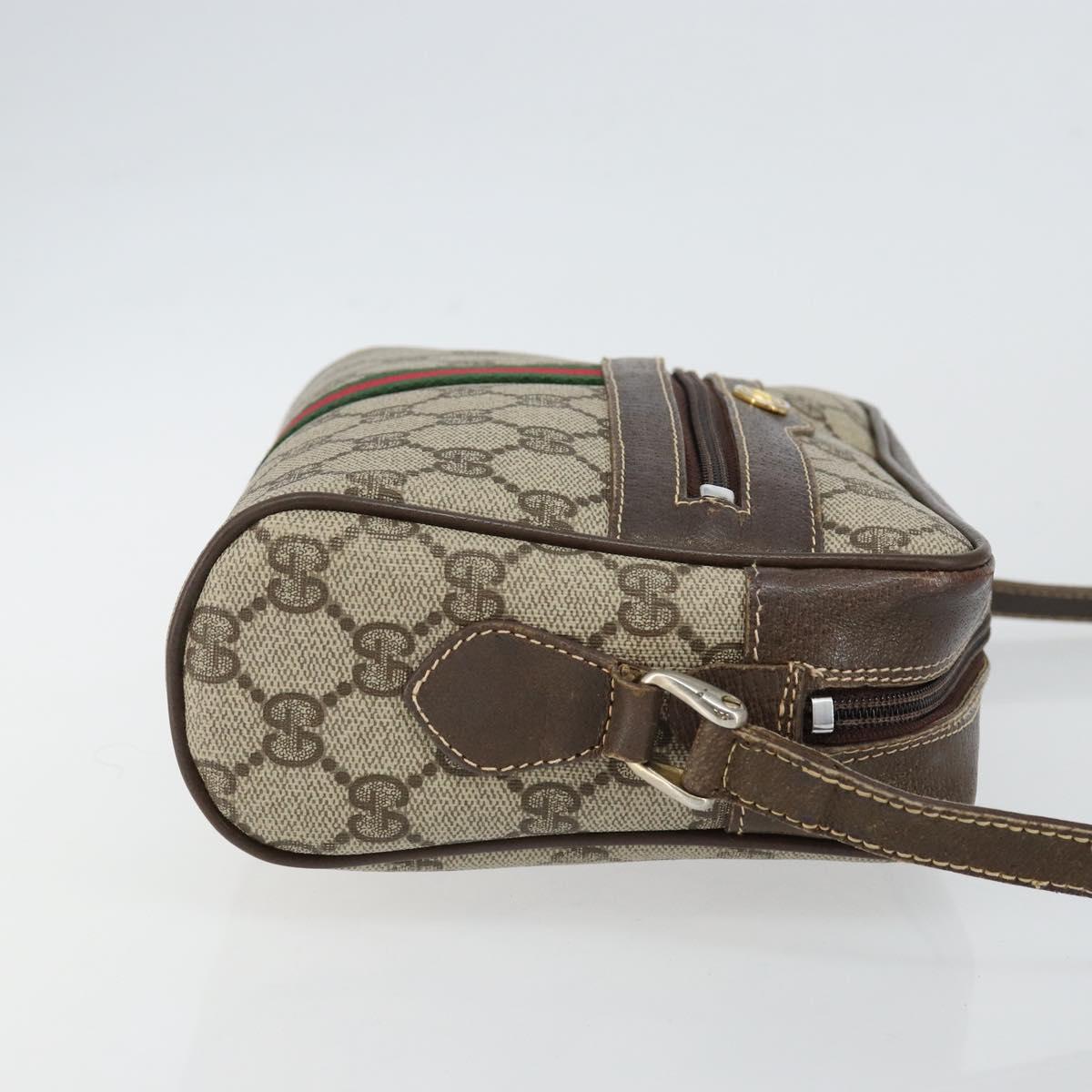 GUCCI GG Supreme Web Sherry Line Shoulder Bag PVC Beige Gold Auth 143580