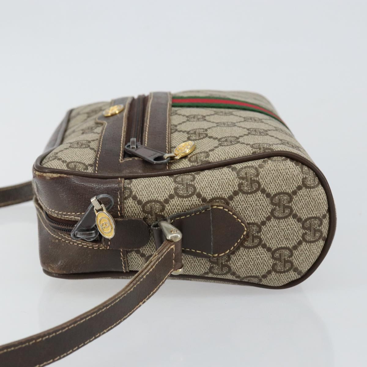 GUCCI GG Supreme Web Sherry Line Shoulder Bag PVC Beige Gold Auth 143580