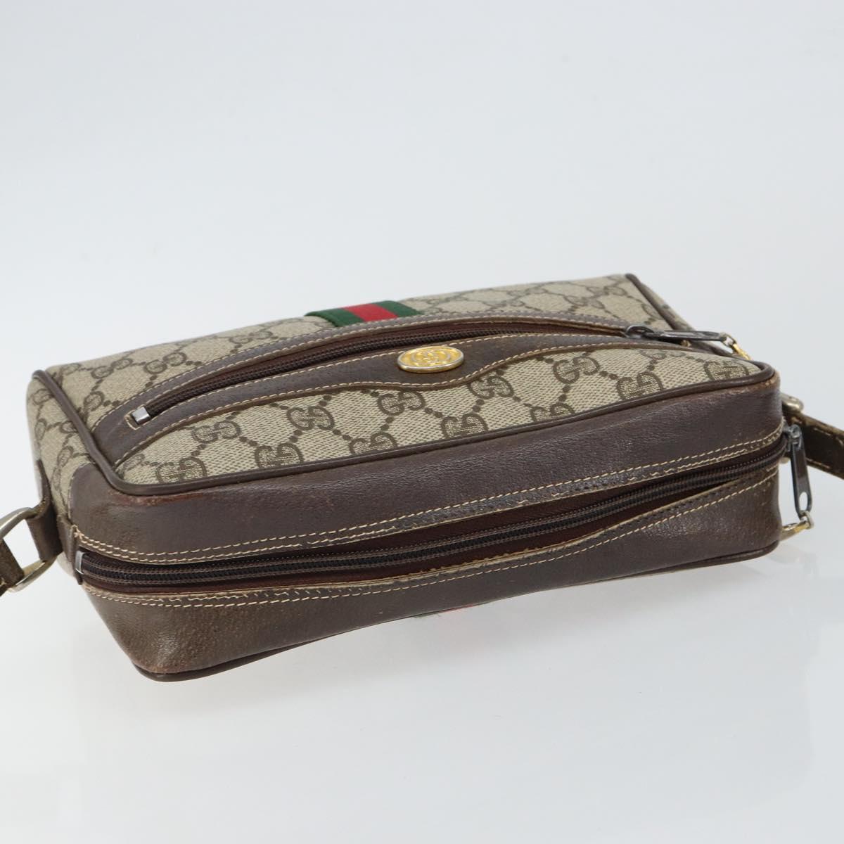 GUCCI GG Supreme Web Sherry Line Shoulder Bag PVC Beige Gold Auth 143580