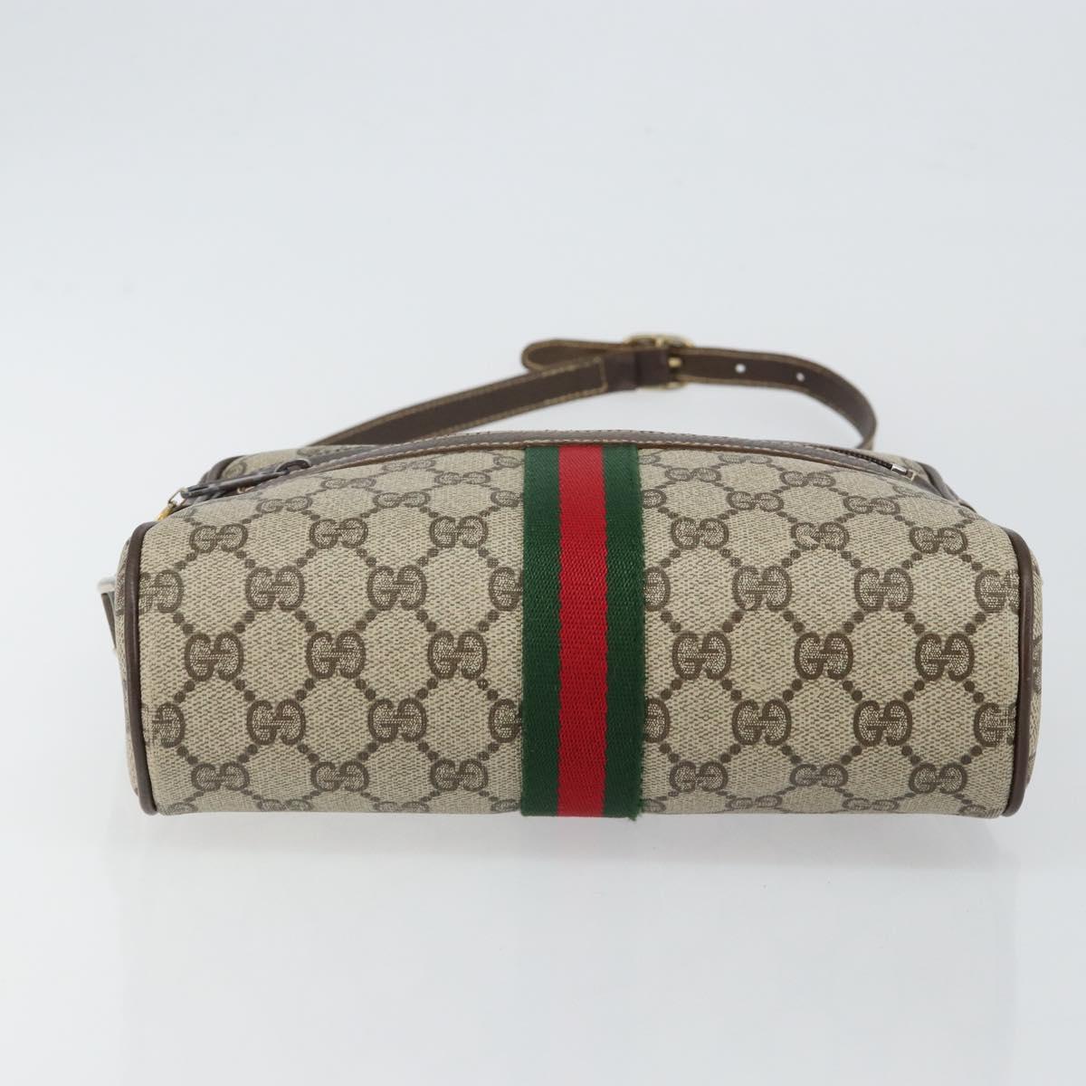 GUCCI GG Supreme Web Sherry Line Shoulder Bag PVC Beige Gold Auth 143580