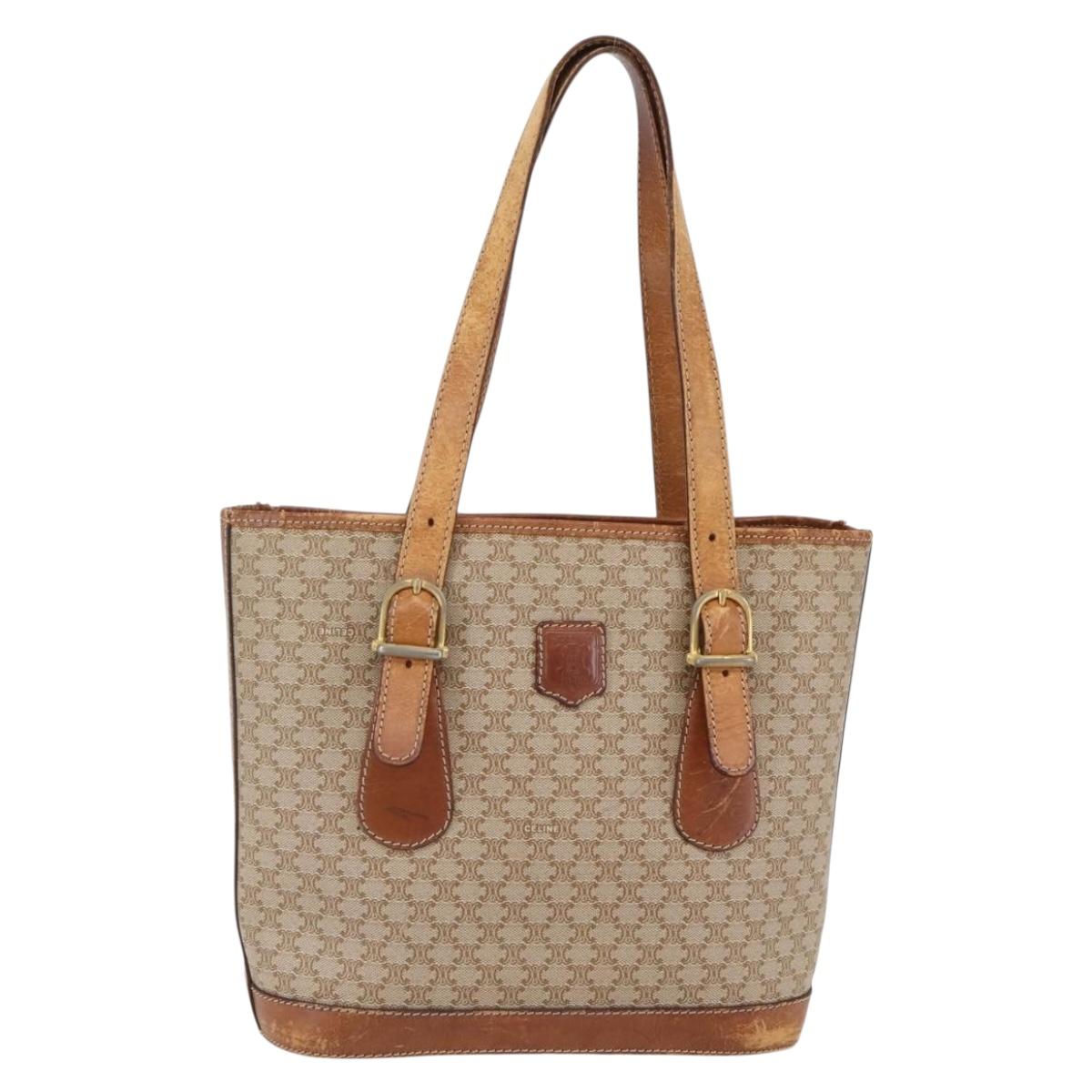 CELINE Macadam Canvas Tote Bag PVC Beige Gold Auth 143582