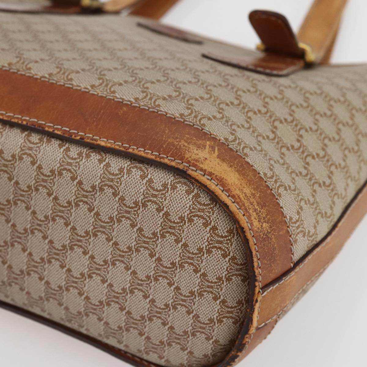 CELINE Macadam Canvas Tote Bag PVC Beige Gold Auth 143582