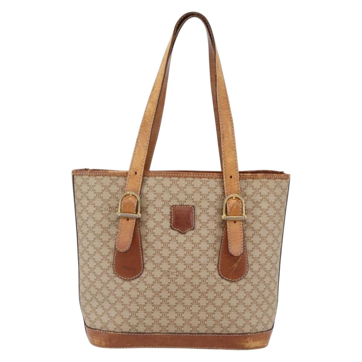 CELINE Macadam Canvas Tote Bag PVC Beige Gold Auth 143582