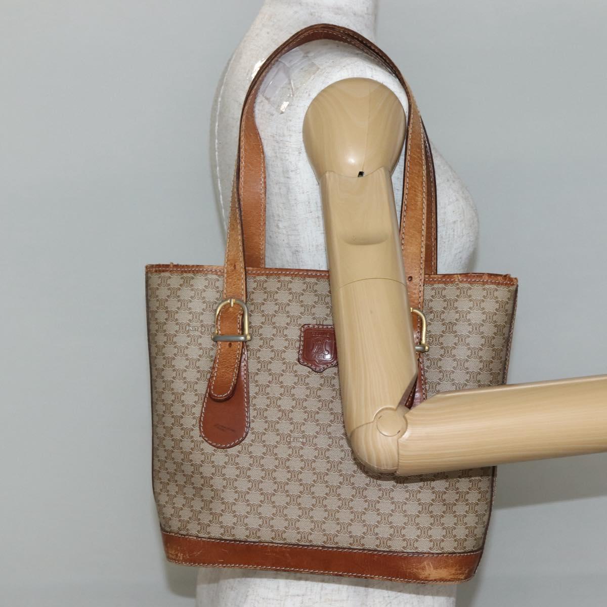 CELINE Macadam Canvas Tote Bag PVC Beige Gold Auth 143582