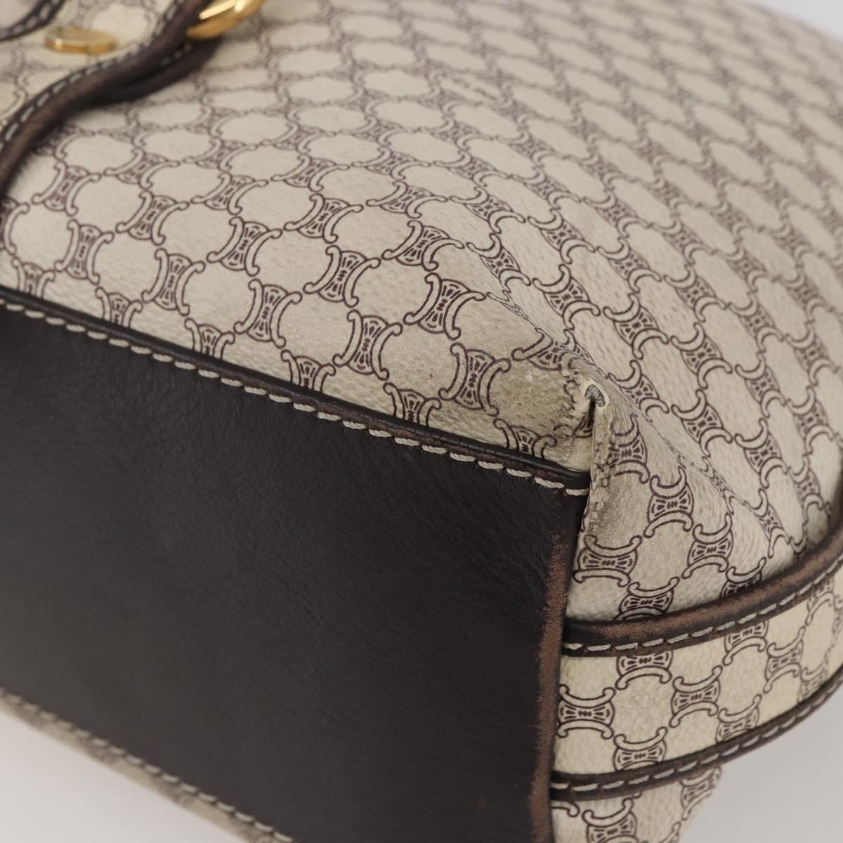 CELINE Macadam Canvas Shoulder Bag PVC Leather White gold Auth 143583