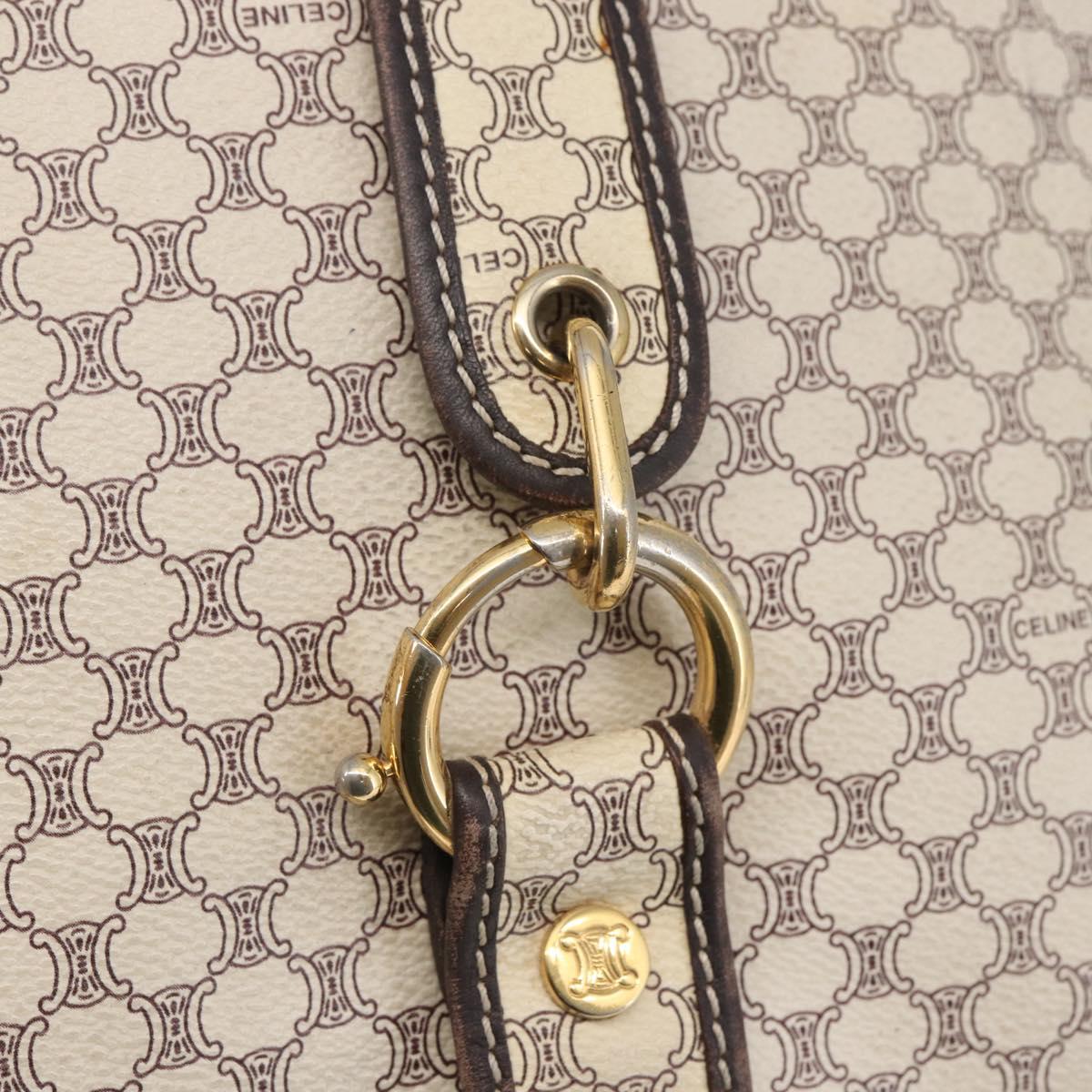 CELINE Macadam Canvas Shoulder Bag PVC Leather White gold Auth 143583