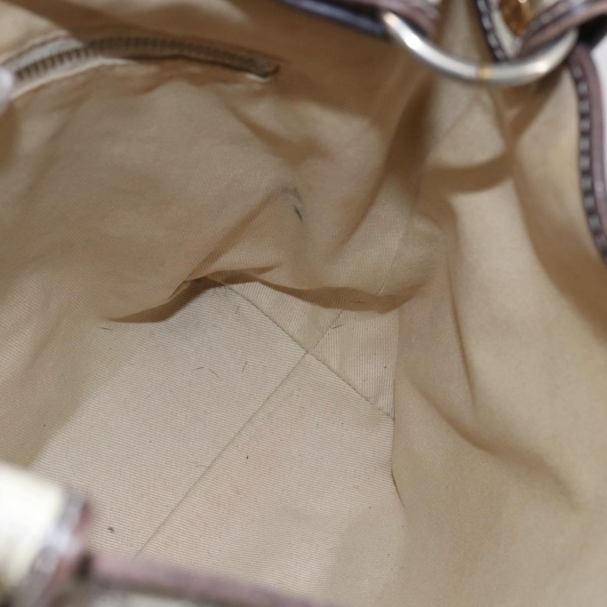 CELINE Macadam Canvas Shoulder Bag PVC Leather White gold Auth 143583