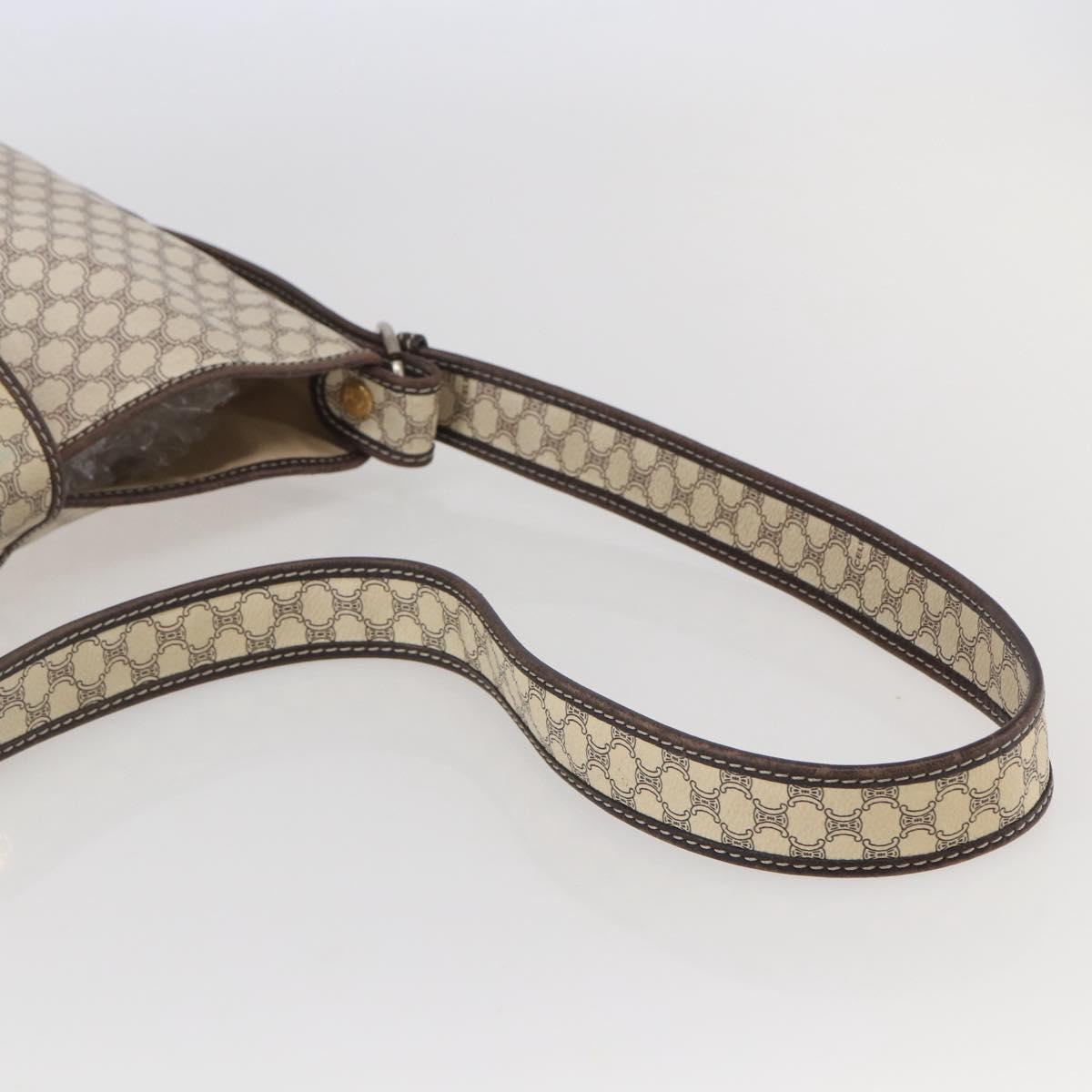 CELINE Macadam Canvas Shoulder Bag PVC Leather White gold Auth 143583