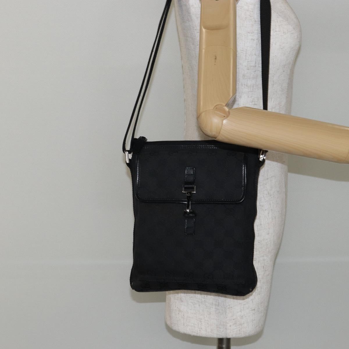 GUCCI GG Canvas Jackie Shoulder Bag Black Silver 92646 Auth 143584