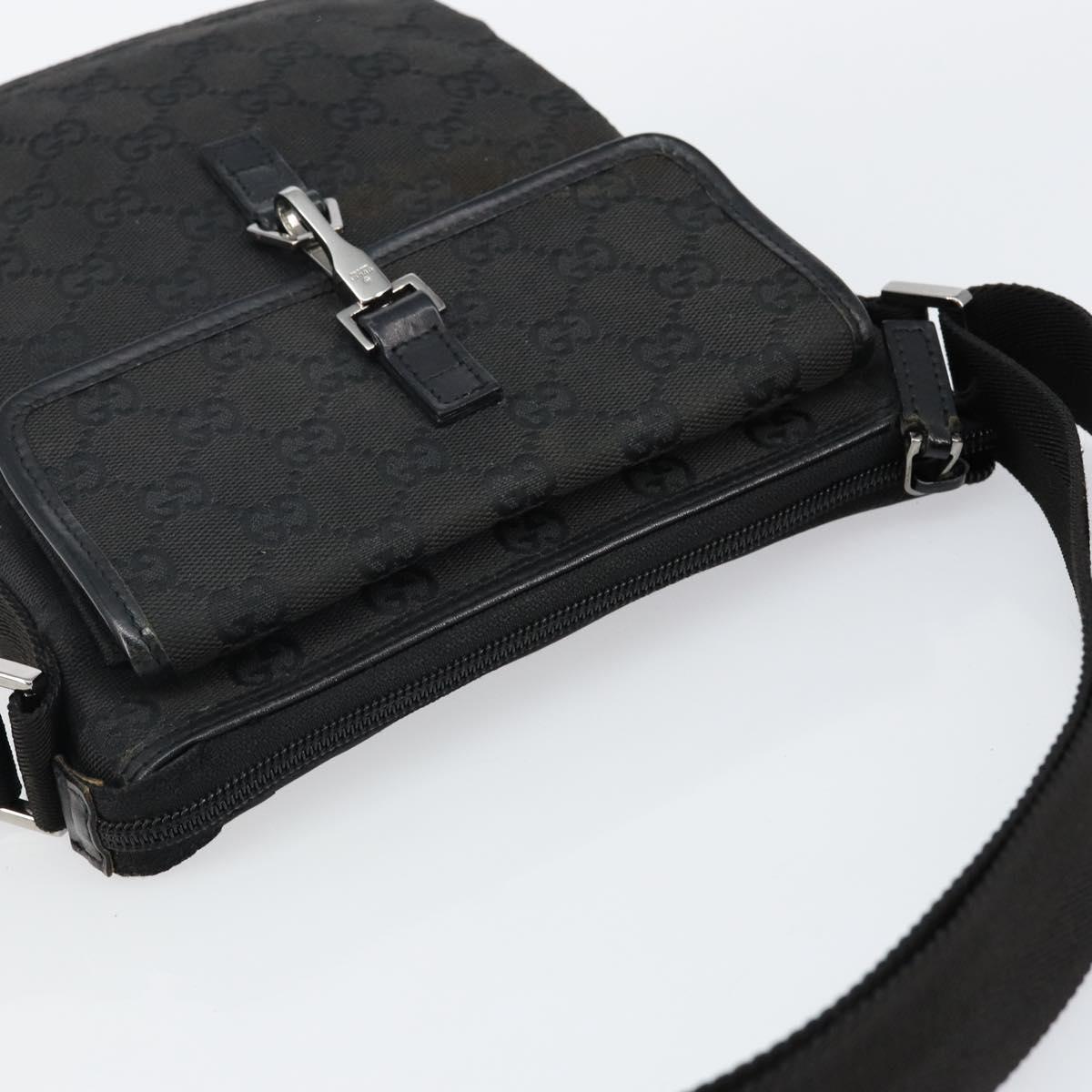 GUCCI GG Canvas Jackie Shoulder Bag Black Silver 92646 Auth 143584
