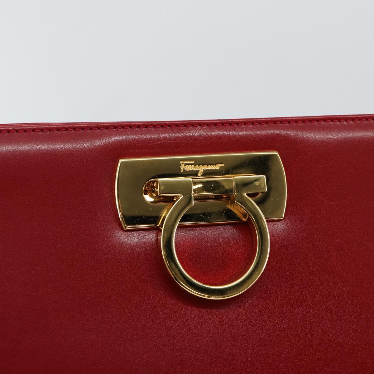 Salvatore Ferragamo Gancini Chain Shoulder Bag Leather Red Gold Auth 143586