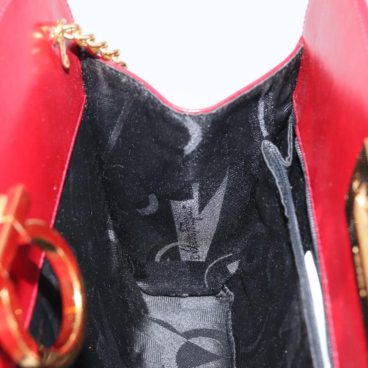 Salvatore Ferragamo Gancini Chain Shoulder Bag Leather Red Gold Auth 143586