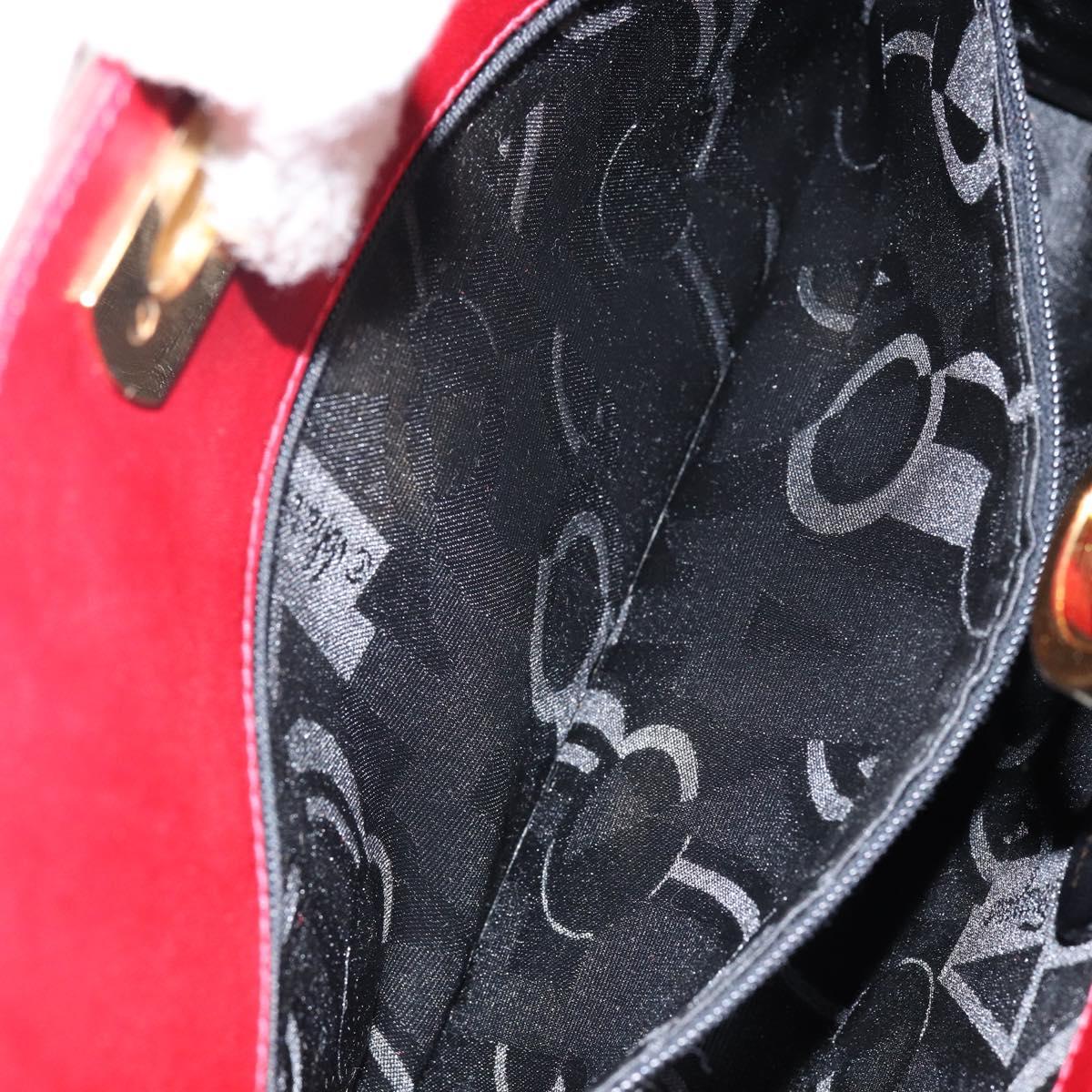 Salvatore Ferragamo Gancini Chain Shoulder Bag Leather Red Gold Auth 143586