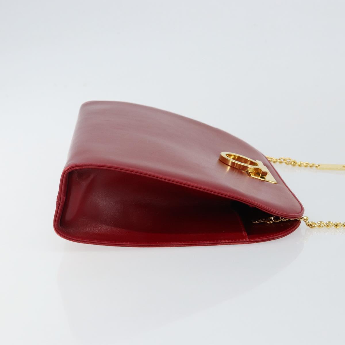 Salvatore Ferragamo Gancini Chain Shoulder Bag Leather Red Gold Auth 143586