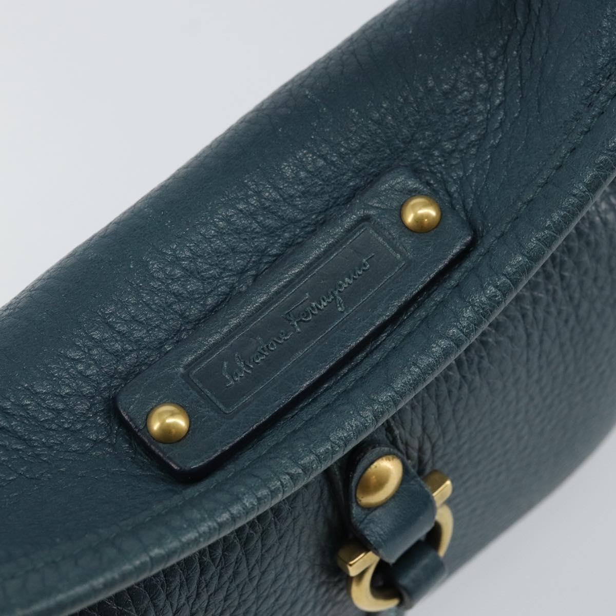 Salvatore Ferragamo Gancini Shoulder Bag Leather Blue Gold Auth 143587