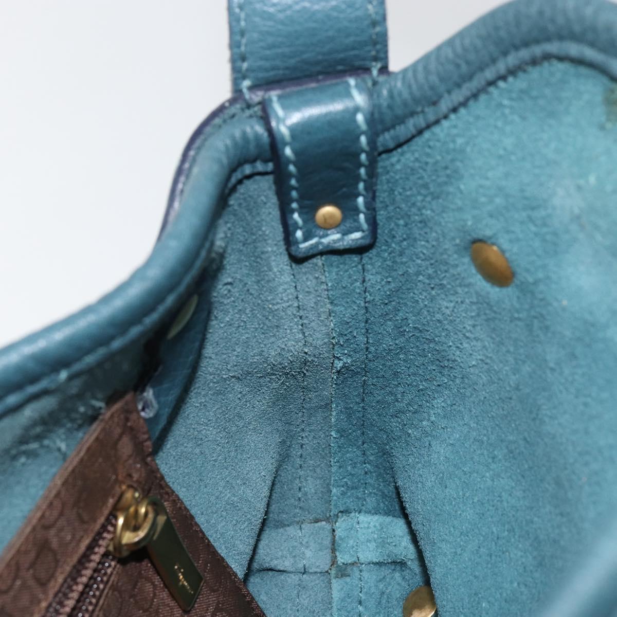 Salvatore Ferragamo Gancini Shoulder Bag Leather Blue Gold Auth 143587