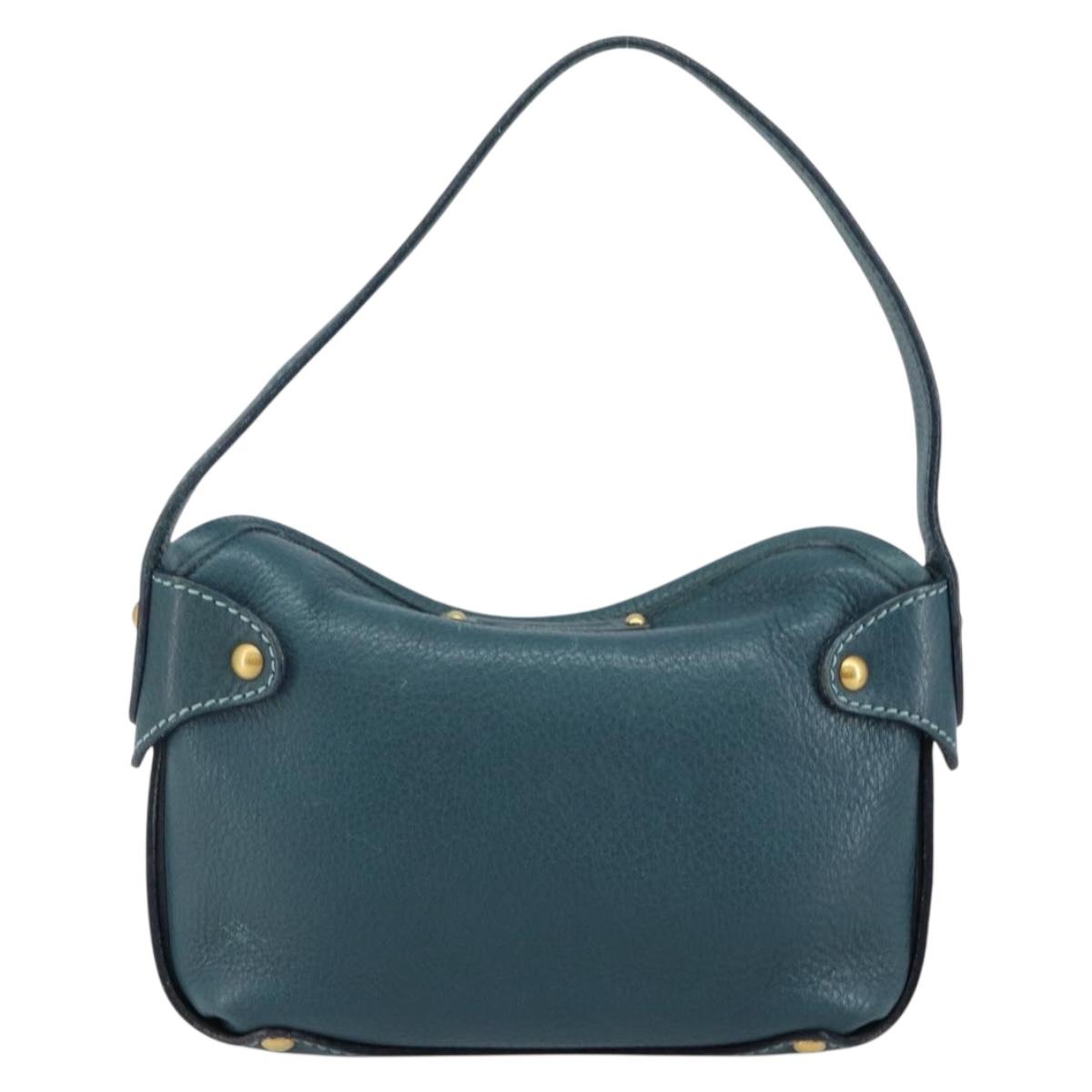 Salvatore Ferragamo Gancini Shoulder Bag Leather Blue Gold Auth 143587