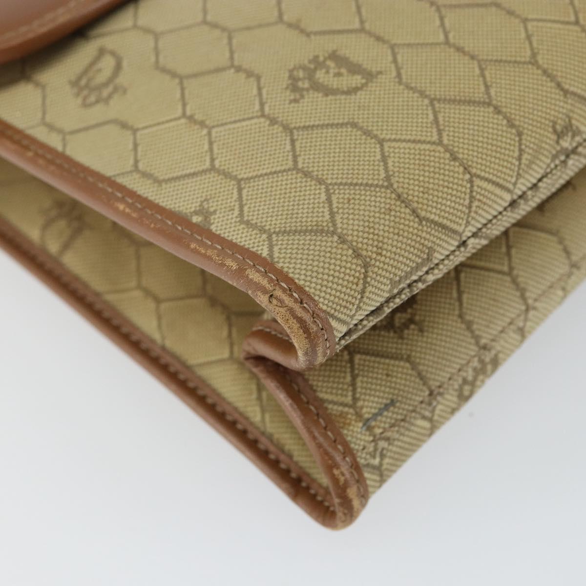 Christian Dior Honeycomb Canvas Shoulder Bag Beige Gold Auth 143588