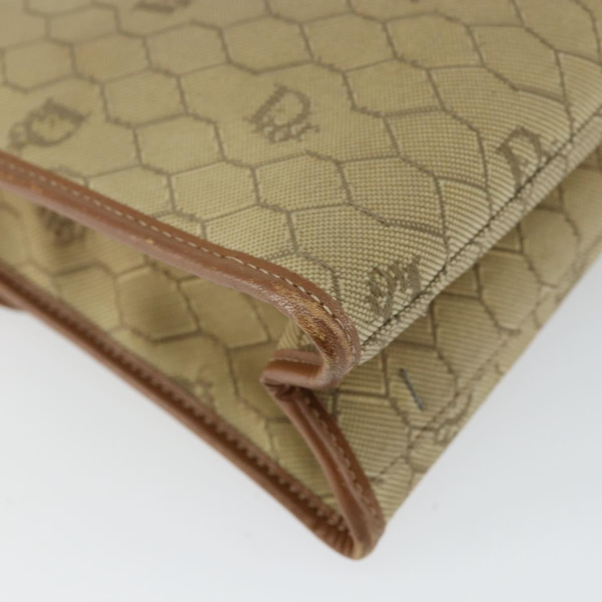 Christian Dior Honeycomb Canvas Shoulder Bag Beige Gold Auth 143588