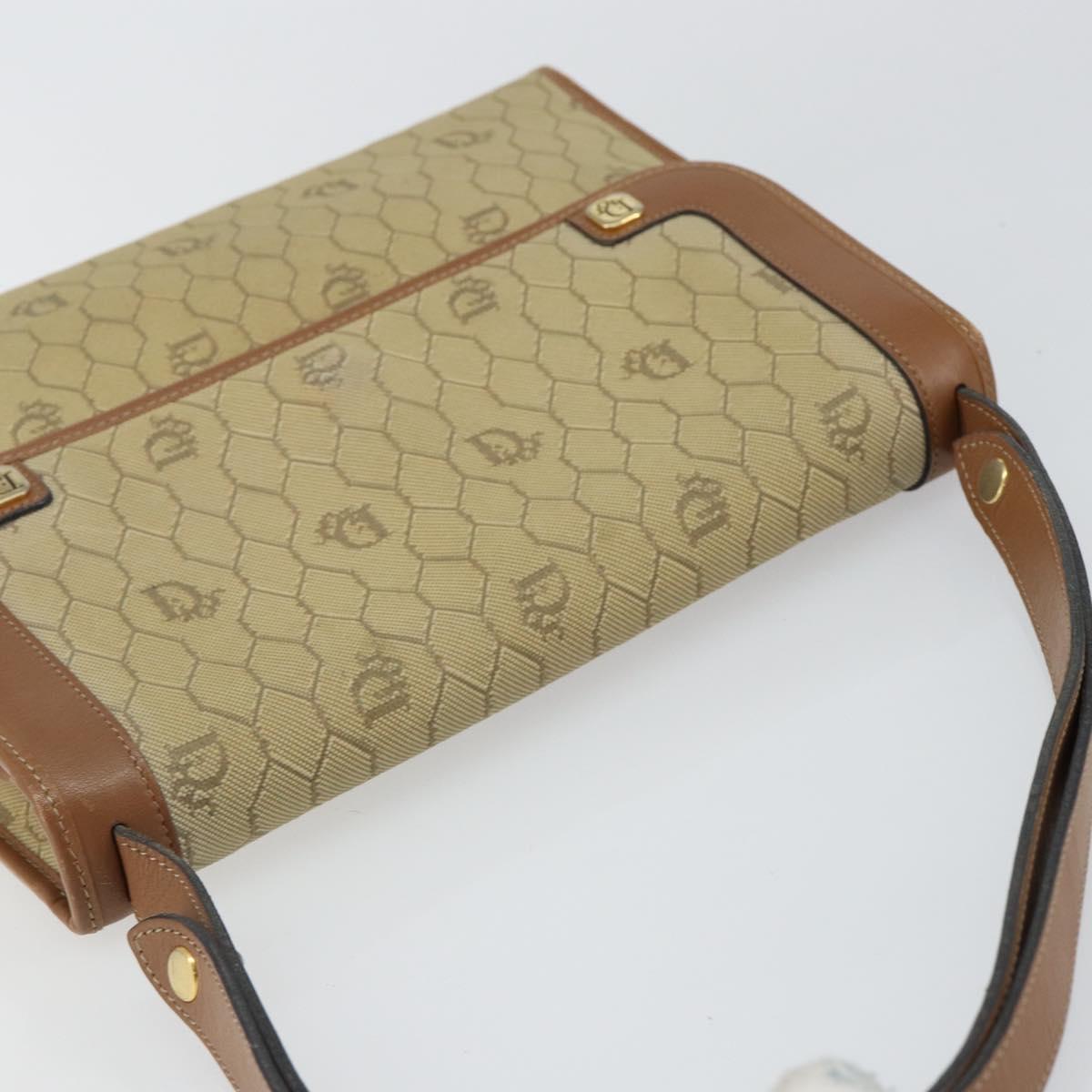 Christian Dior Honeycomb Canvas Shoulder Bag Beige Gold Auth 143588