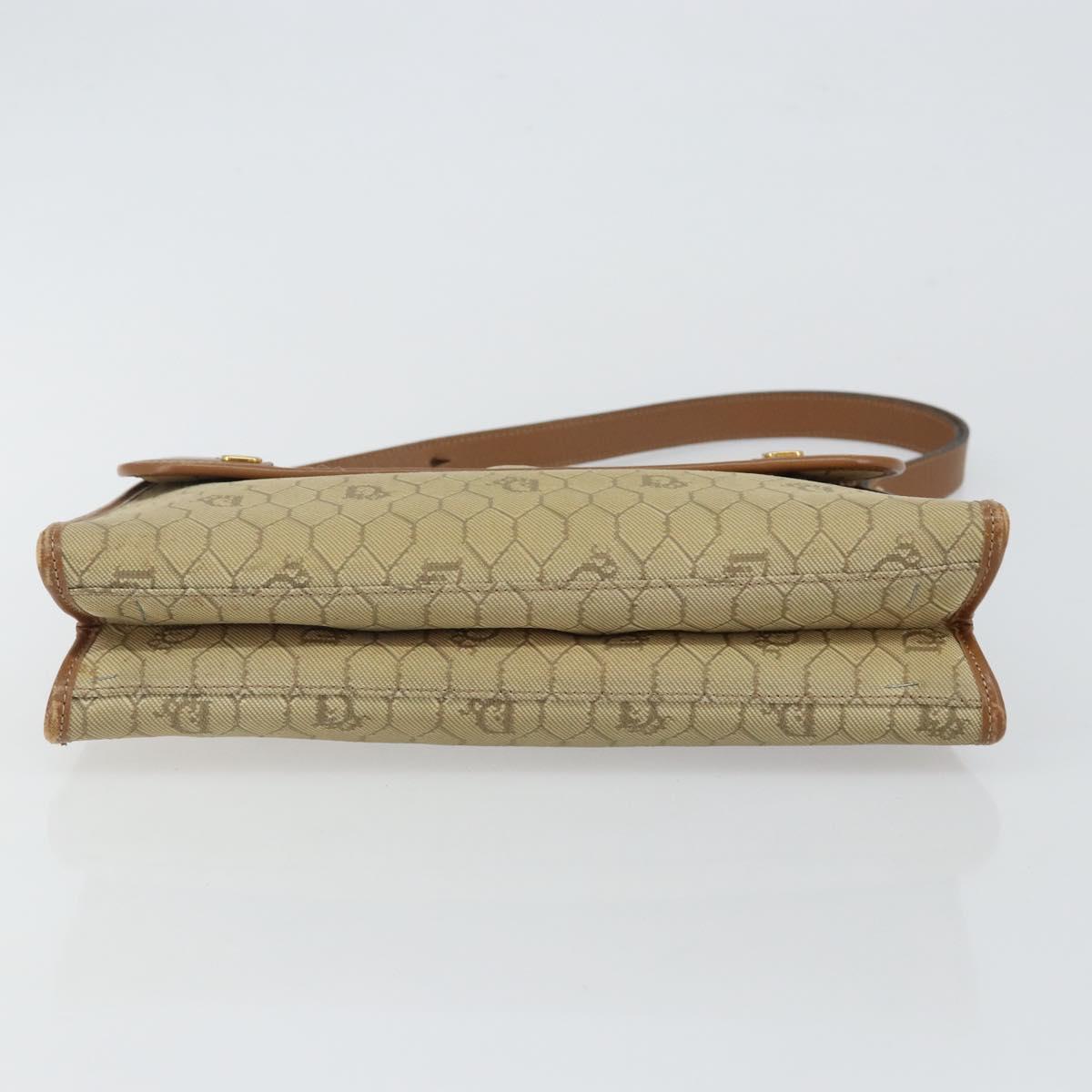 Christian Dior Honeycomb Canvas Shoulder Bag Beige Gold Auth 143588