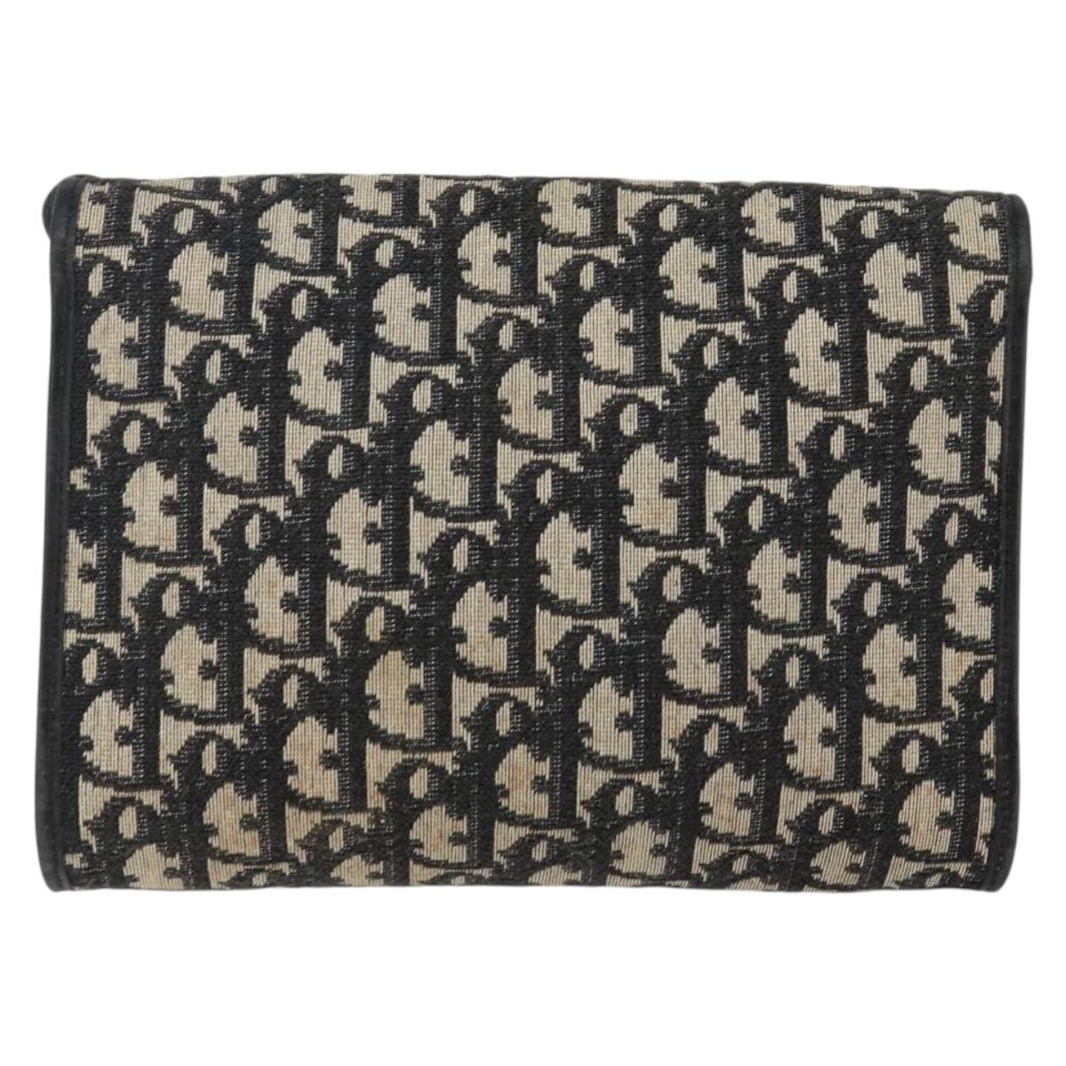 Christian Dior Trotter Canvas Shoulder Bag Navy Gold Auth 143589