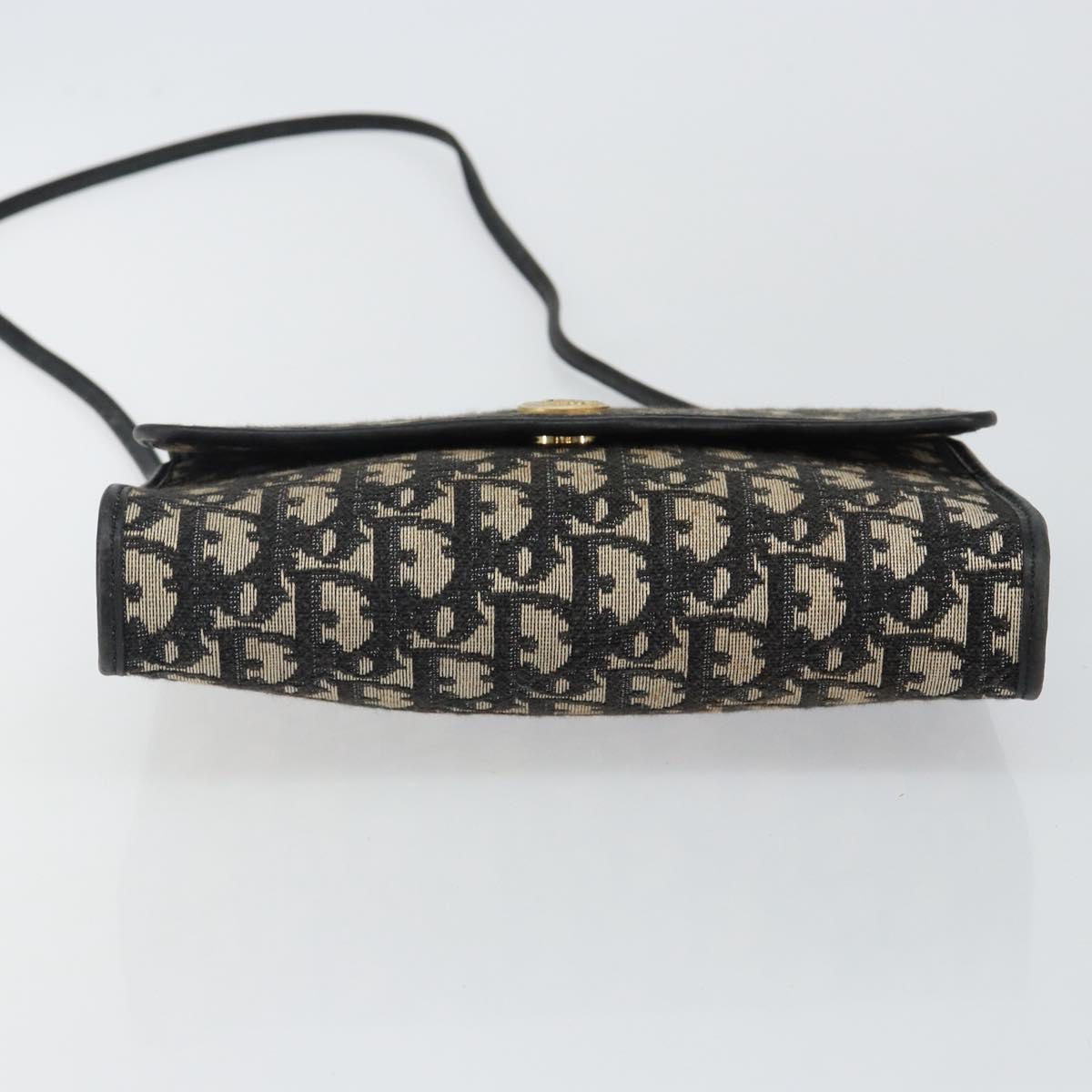 Christian Dior Trotter Canvas Shoulder Bag Navy Gold Auth 143589