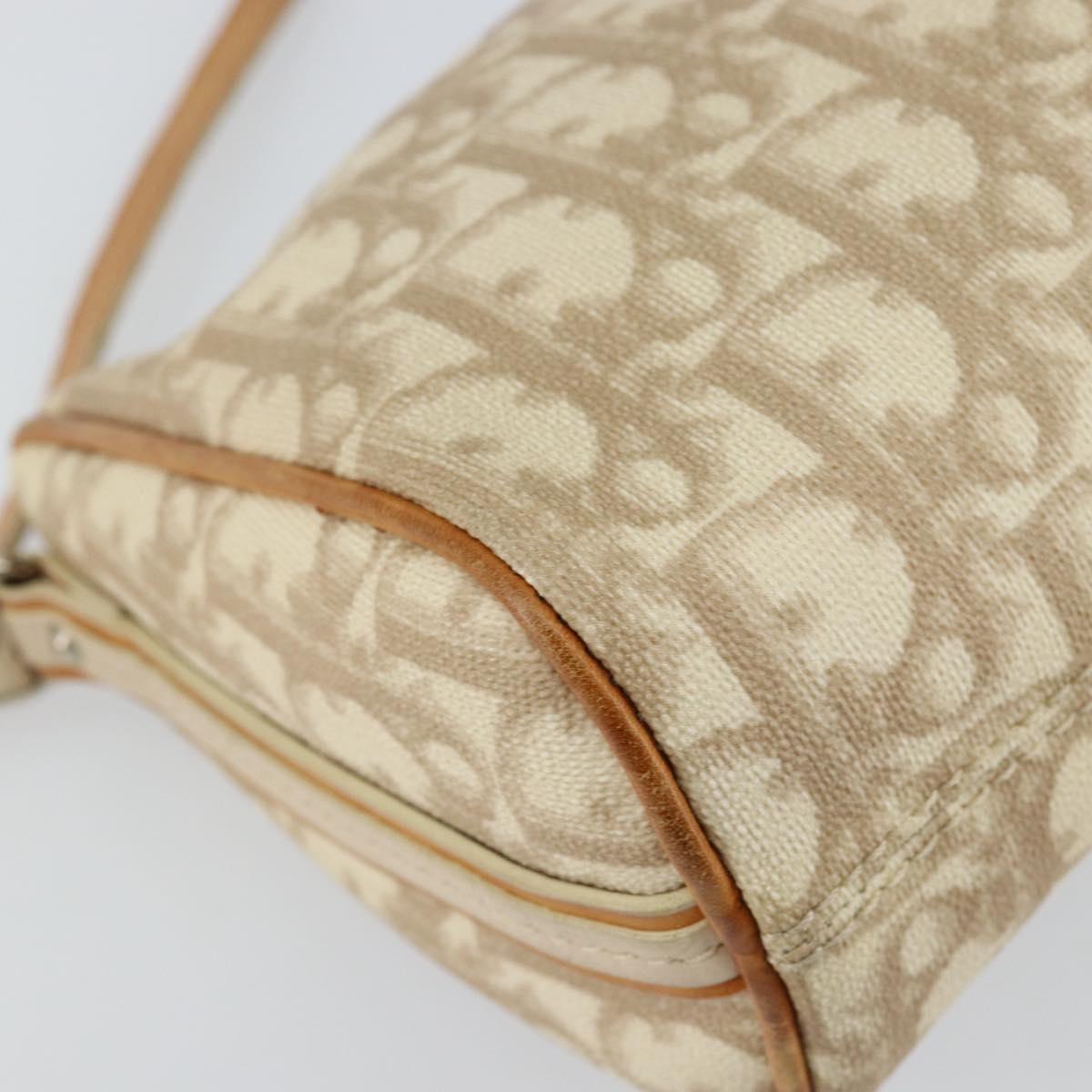 Christian Dior Trotter Canvas Romantic Shoulder Bag PVC Beige Silver Auth 143590