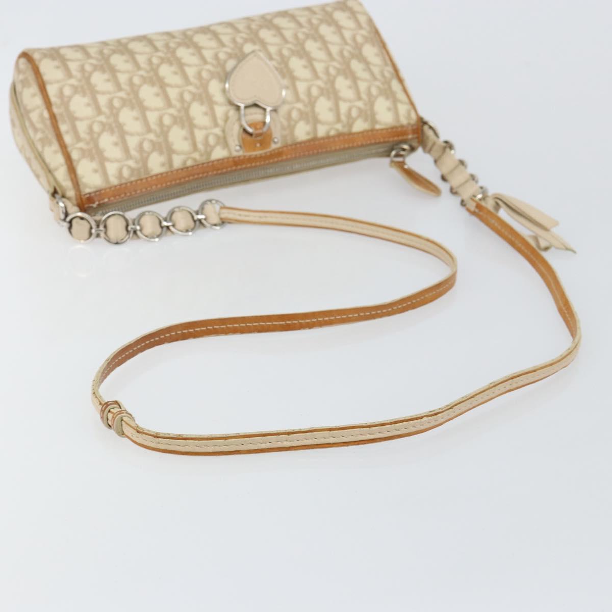 Christian Dior Trotter Canvas Romantic Shoulder Bag PVC Beige Silver Auth 143590