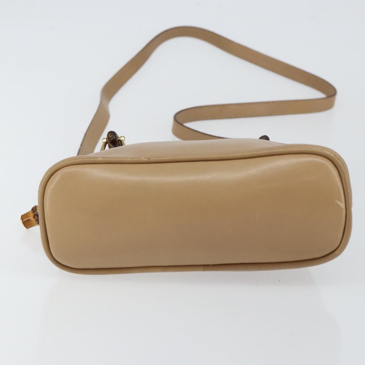 GUCCI Bamboo Hand Bag Leather 2way Beige Gold 007 2865 0231 Auth 143591