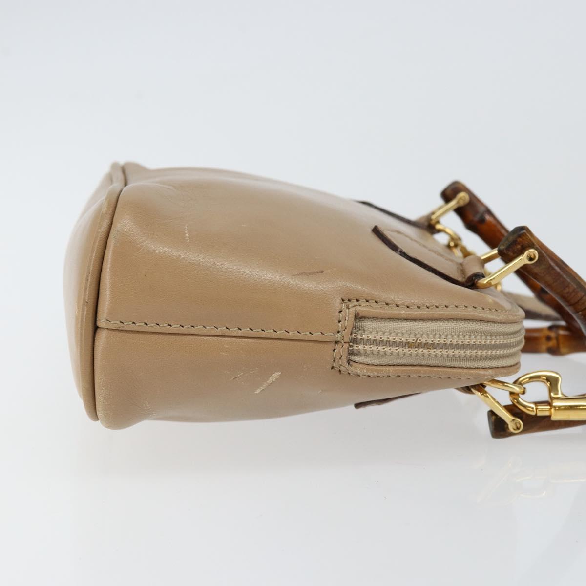 GUCCI Bamboo Hand Bag Leather 2way Beige Gold 007 2865 0231 Auth 143591
